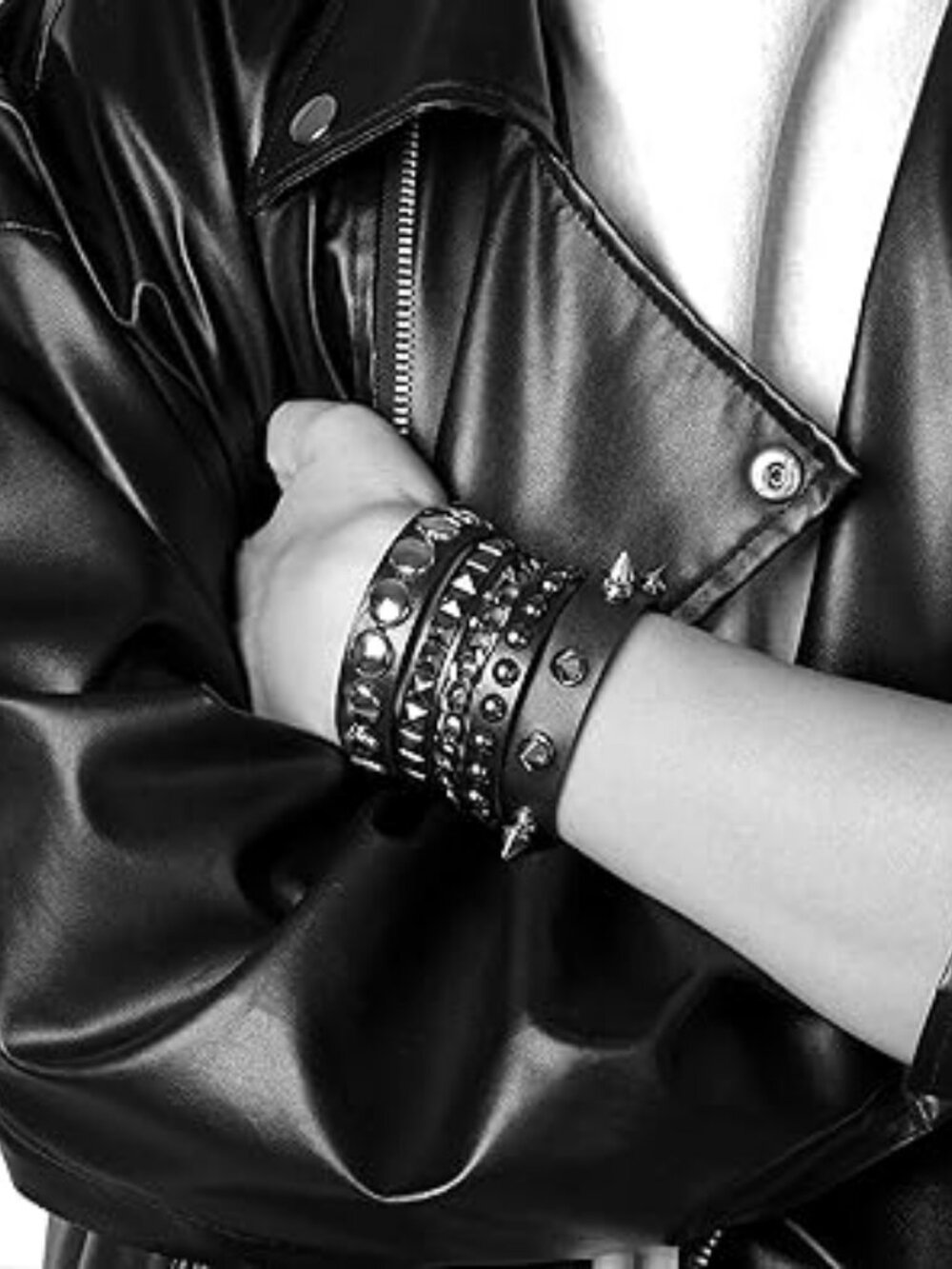 3 Pc Leather Punk Bracelet Men Women of Rock Rivet Wrap Retro Spike Goth - NEW !